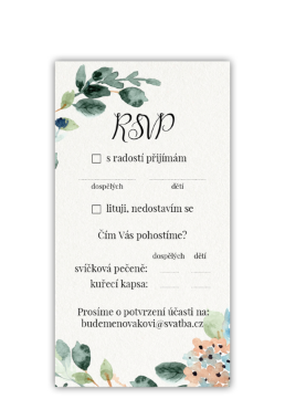 Odpovědní kartičkou (RSVP) potvrďte účast na svatbě. - Watercolor floral